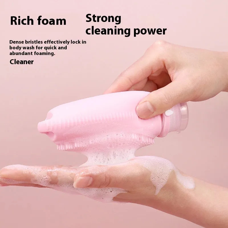 Silicone bath brush storage bottle in eight colour options with 100ml capacity for bathroom organisation