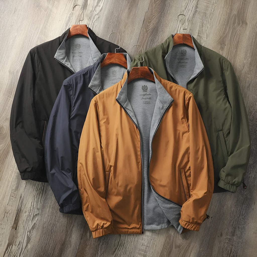 Men's stand collar business casual jacket in Army Green colour