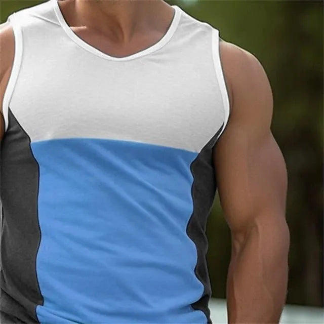 Men's blue polyester cotton sports vest for running and fitness training