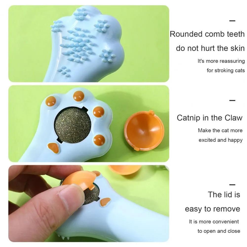 Blue cartoon cat massage comb and dental toy with rounded teeth and dust-proof cover
