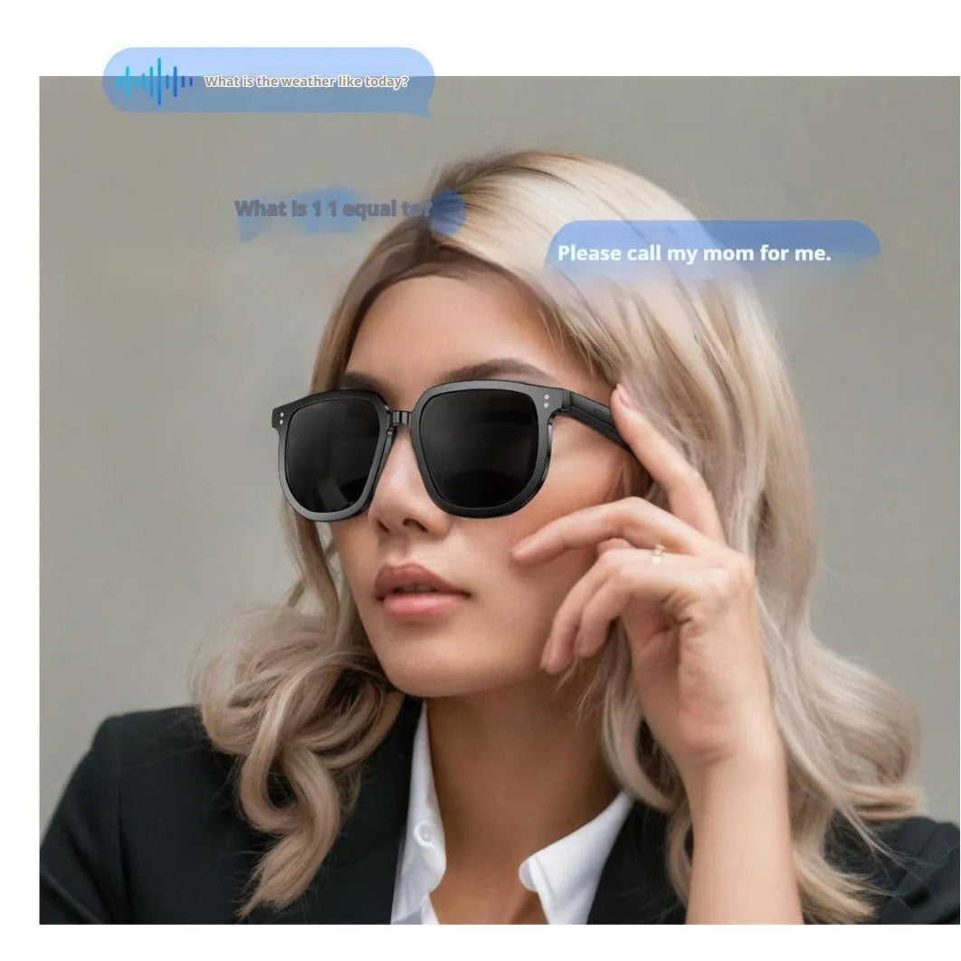 Black smart Bluetooth sunglasses with touch controls on the frame for audio functions
