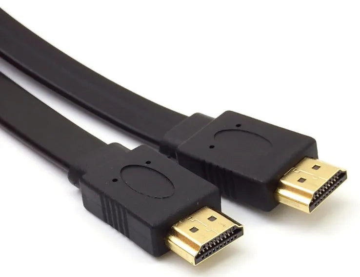 Flat HDMI cable with male connectors showing length options from 0.3 metres to 10 metres