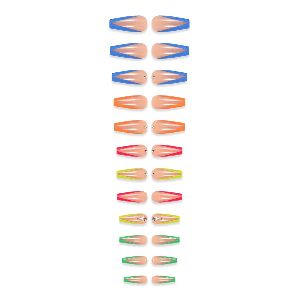 Diamond colour French nail tips BKS3037 with detachable design, jelly glue, and filing strip.