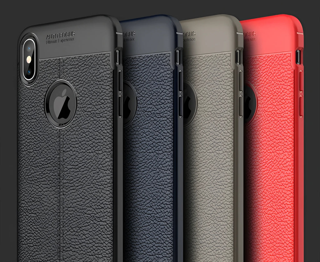 WeFor black PU leather and silicone phone case for OnePlus 6 with screen protector film.