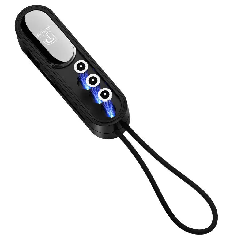 Black magnetic three-in-one USB charging cable with 0.4m length shown alongside white and red colour options
