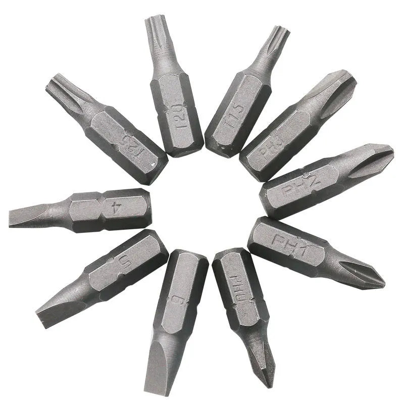L-shaped socket wrench handle with 10 steel screwdriver bits and drill bit socket wrenches