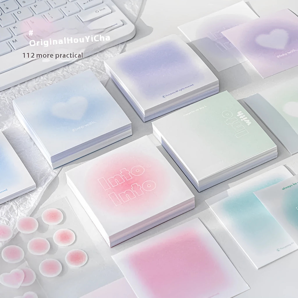 Square 70mm multifunctional notepad with gradient parchment paper, shown in blush colour.