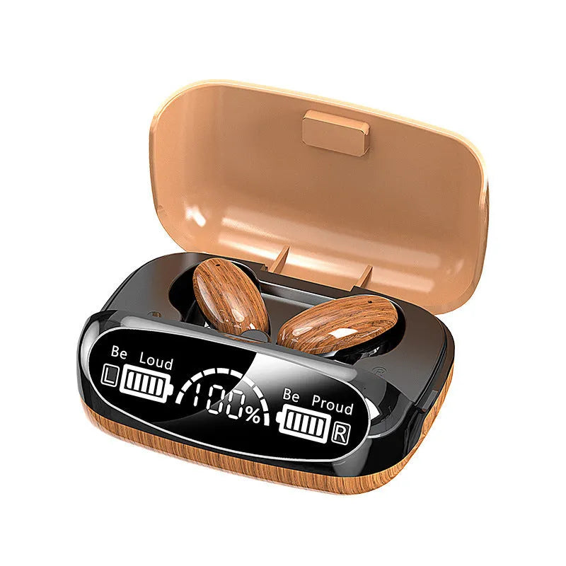 M35 wood grain wireless Bluetooth earphones with charging case