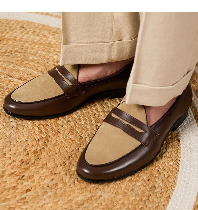 Belgium loafers in champagne brown suede with pigskin lining and rubber soles