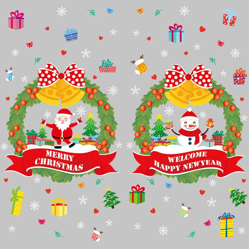Two large colourful cartoon-patterned electrostatic PVC wall stickers for window decoration.