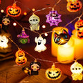 Halloween LED string lights with PVC pumpkin ghost bat skull covers, battery box, warm white, IP43, indoor outdoor use