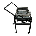 Large portable flip BBQ charcoal grill stove folded for transport with detachable components