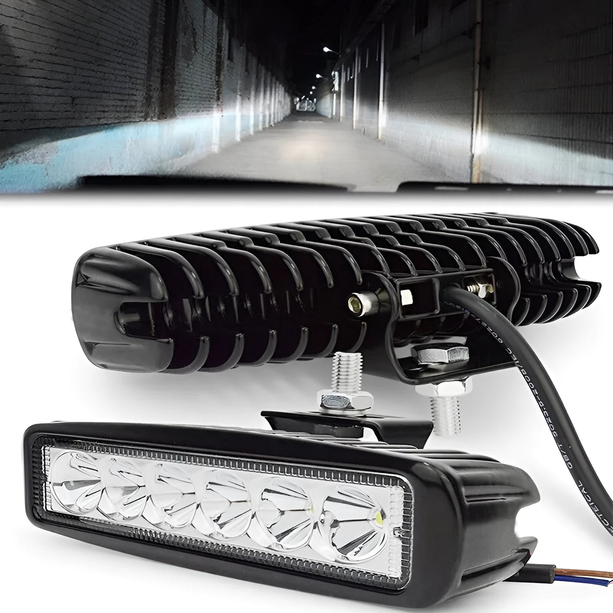 Black 18W LED car auxiliary light with die-cast aluminum shell and PC cover for 12V-24V vehicles