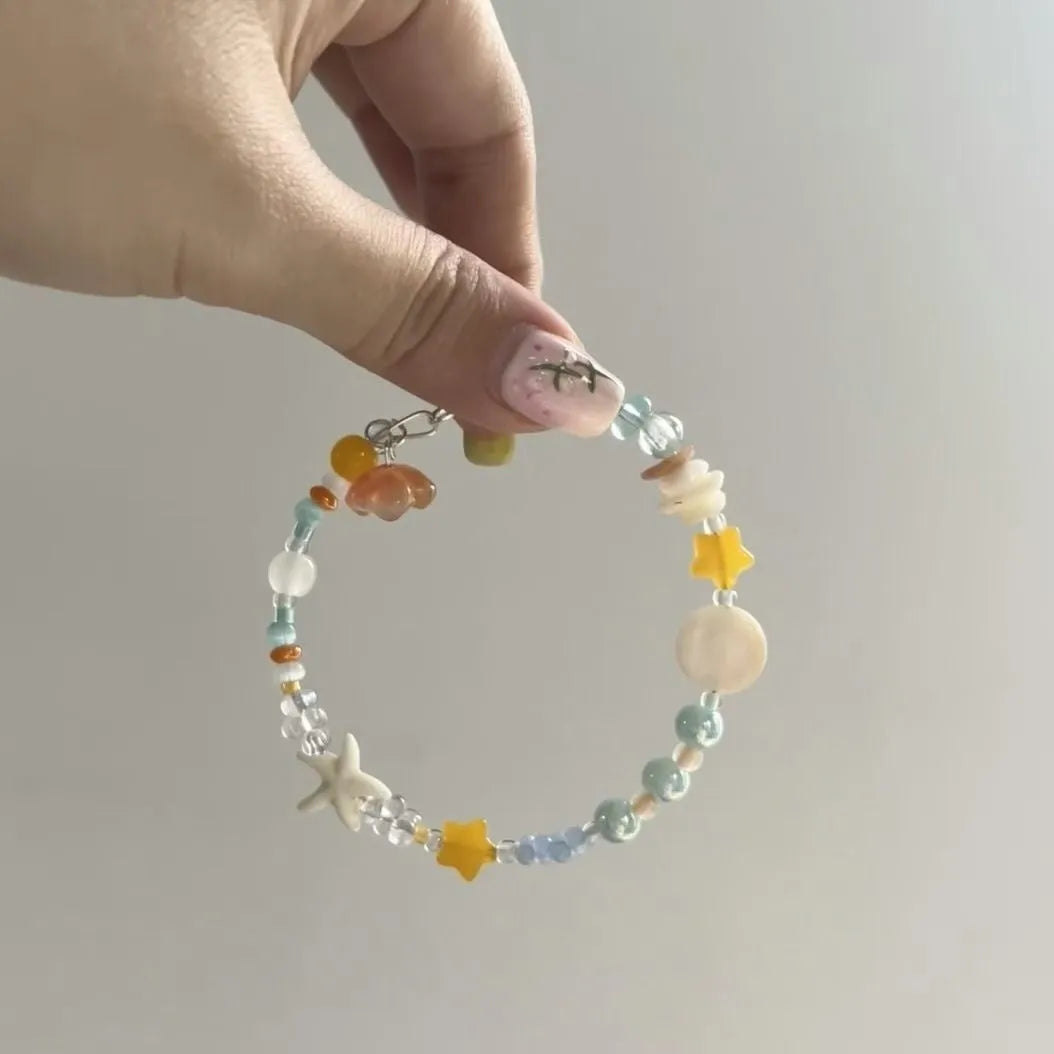 Orange Dopamine Summer Seaside Bracelet with diamond shape and round elements for women