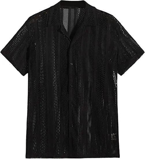 Men's button knitted short-sleeved shirt with jacquard craft texture in regular fit