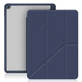 Acrylic Y-folding soft imitation leather iPad case in multiple colours, showing stand function and pen slot.
