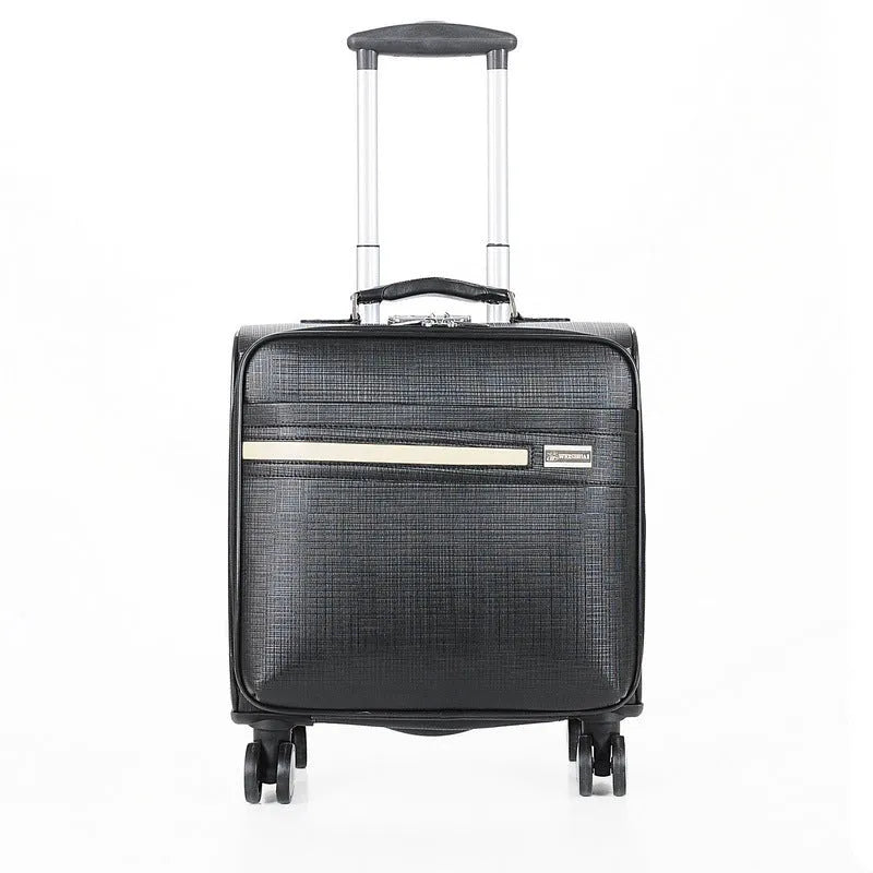 18 inch black PU leather business case with wheels and lockable closure
