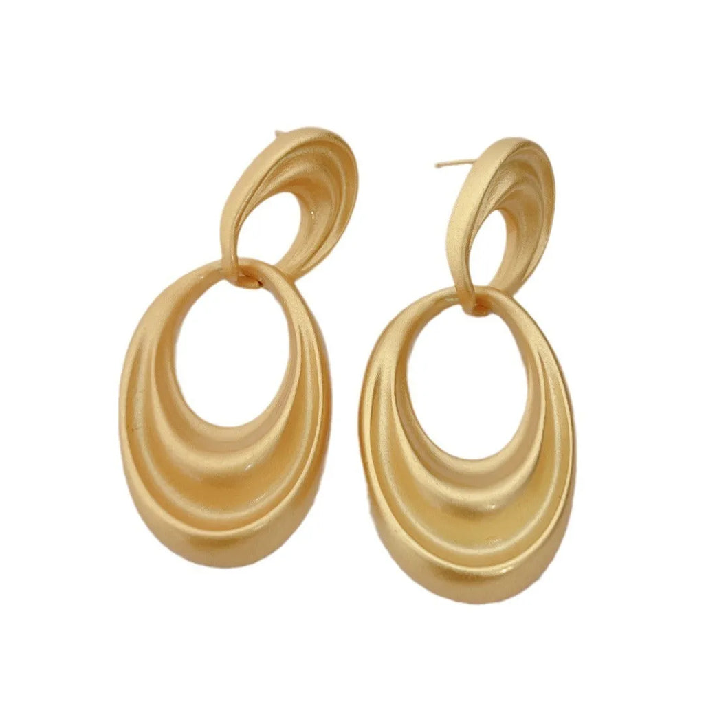 French retro double circle earrings with quicksand gold finish and U-shaped design