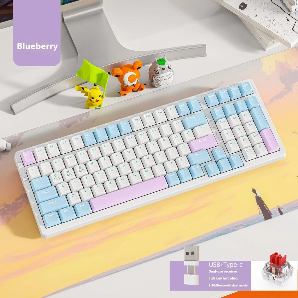 Free Wolf K96 Bluetooth mechanical keyboard in blueberry colour with red switches