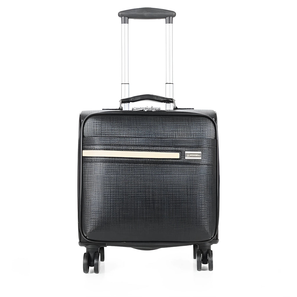 18 inch black PU leather business case with wheels and lockable closure