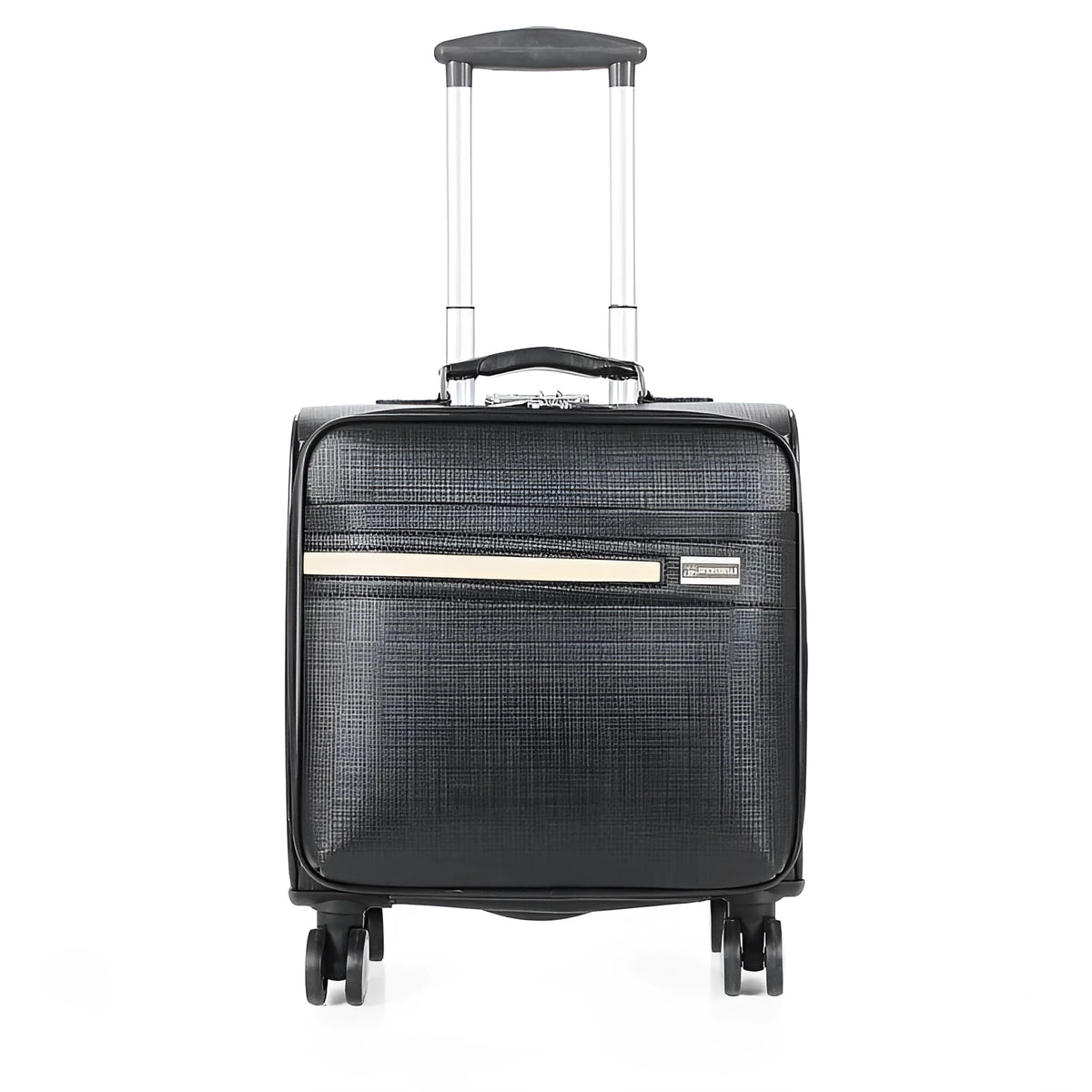 18 inch black PU leather business case with wheels and lockable closure
