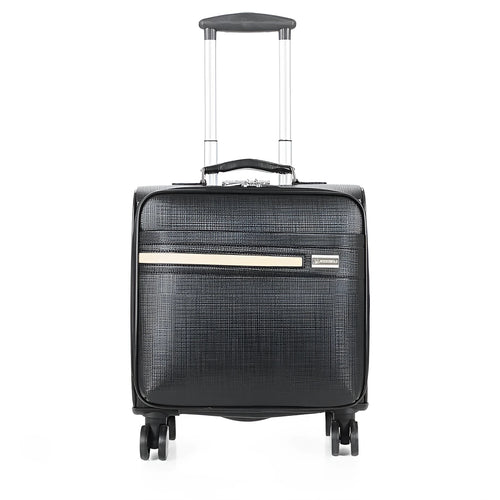 18 inch black PU leather business case with wheels and lockable closure