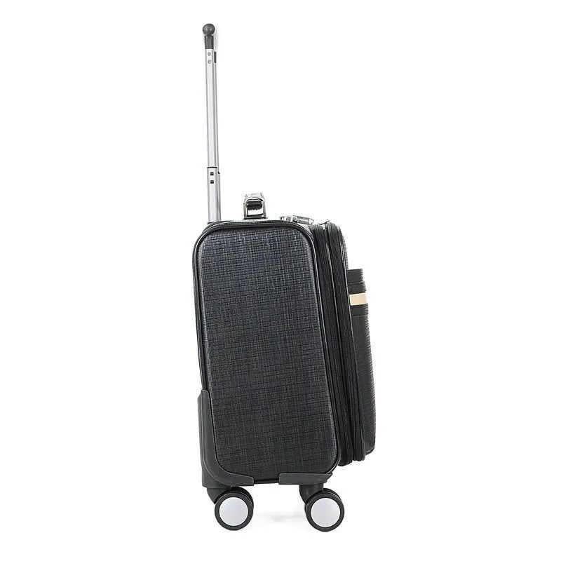 18 inch black PU leather business case with wheels and lockable closure