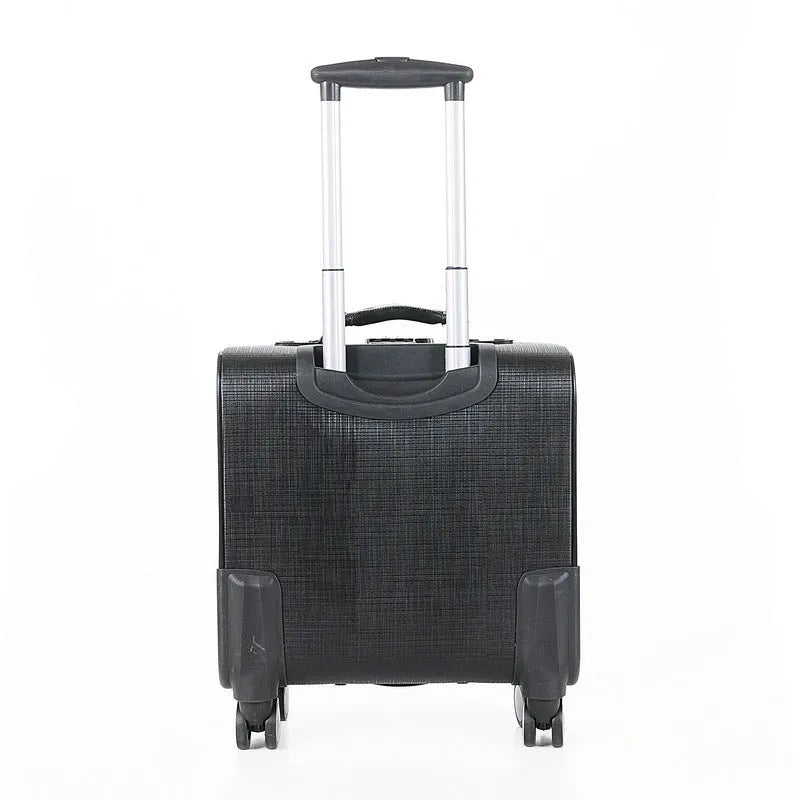18 inch black PU leather business case with wheels and lockable closure