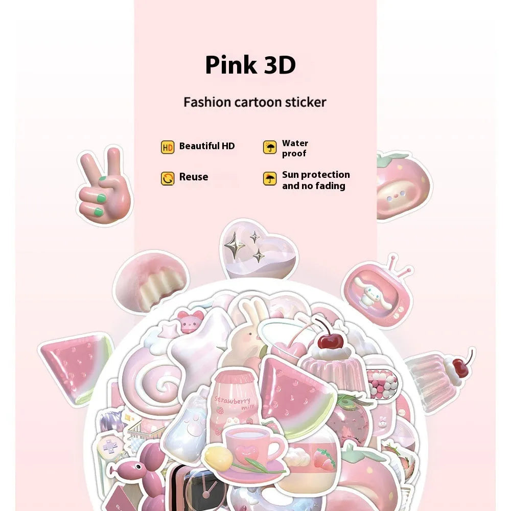Pink girl heart decorative stickers with realistic 3D effect in two pattern variations