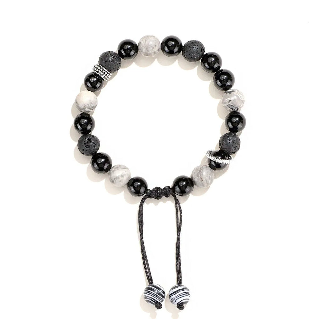 Black diamond-shaped agate stone on a bracelet for men and women.