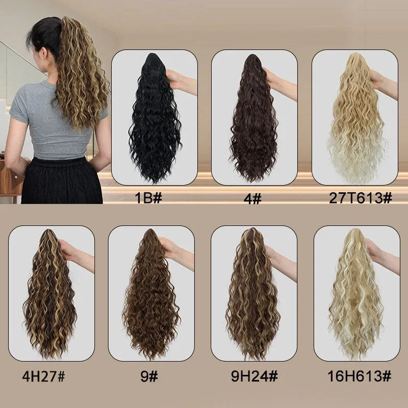 Ponytail corn curler wig with water ripple grip texture and hair clip attachment