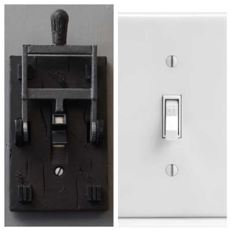 Retro DZ1V1 single control mechanical light switch with PLA shell for exposed decorative installation.