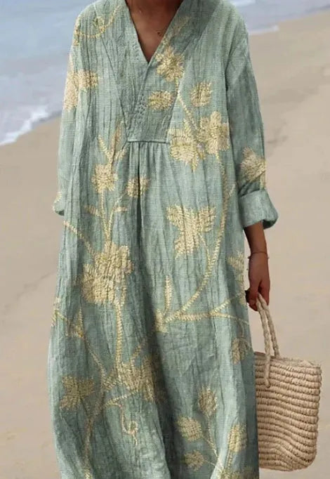 Casual long sleeve shirt dress with 3D floral print and wide waist