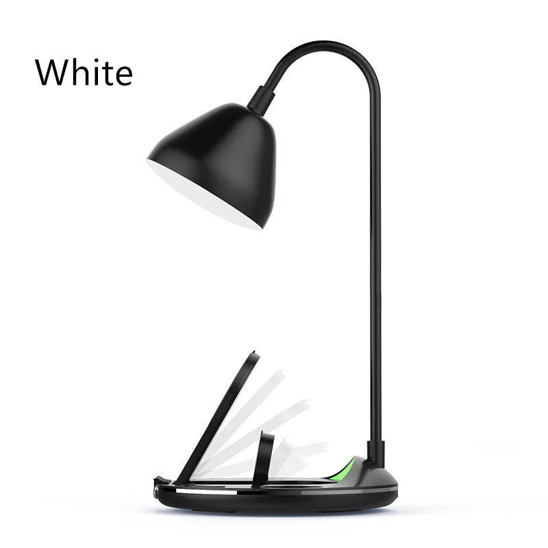 Black magnetic folding wireless charger showing folded and unfolded positions with LED indicator