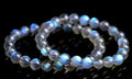 Natural crystal blue moonlight bracelet with grinding treatment showing multiple diameter options on wrist