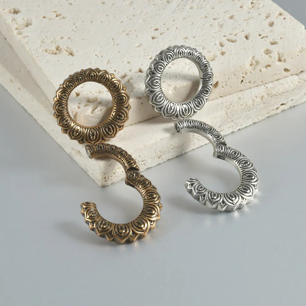 Retro magnetic earrings with hollow heart and lotus designs in antique silver and gold finishes