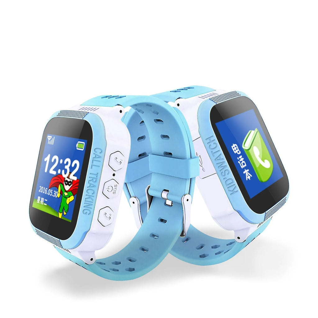 Blue and pink children's phone watch with a 1.44-inch IPS colour screen on display.