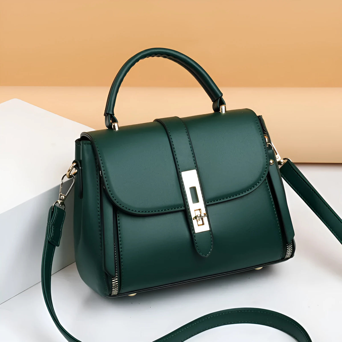 Women's soft PU leather shoulder bag in square vertical messenger style with single strap