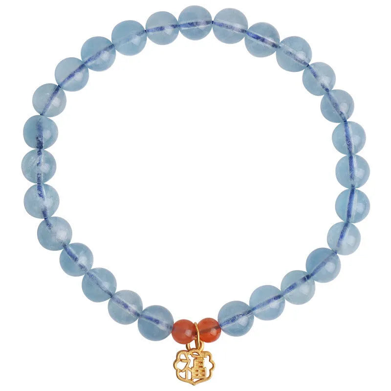 Ice translucent aquamarine crystal bracelet with 8mm round beads and sequin decoration
