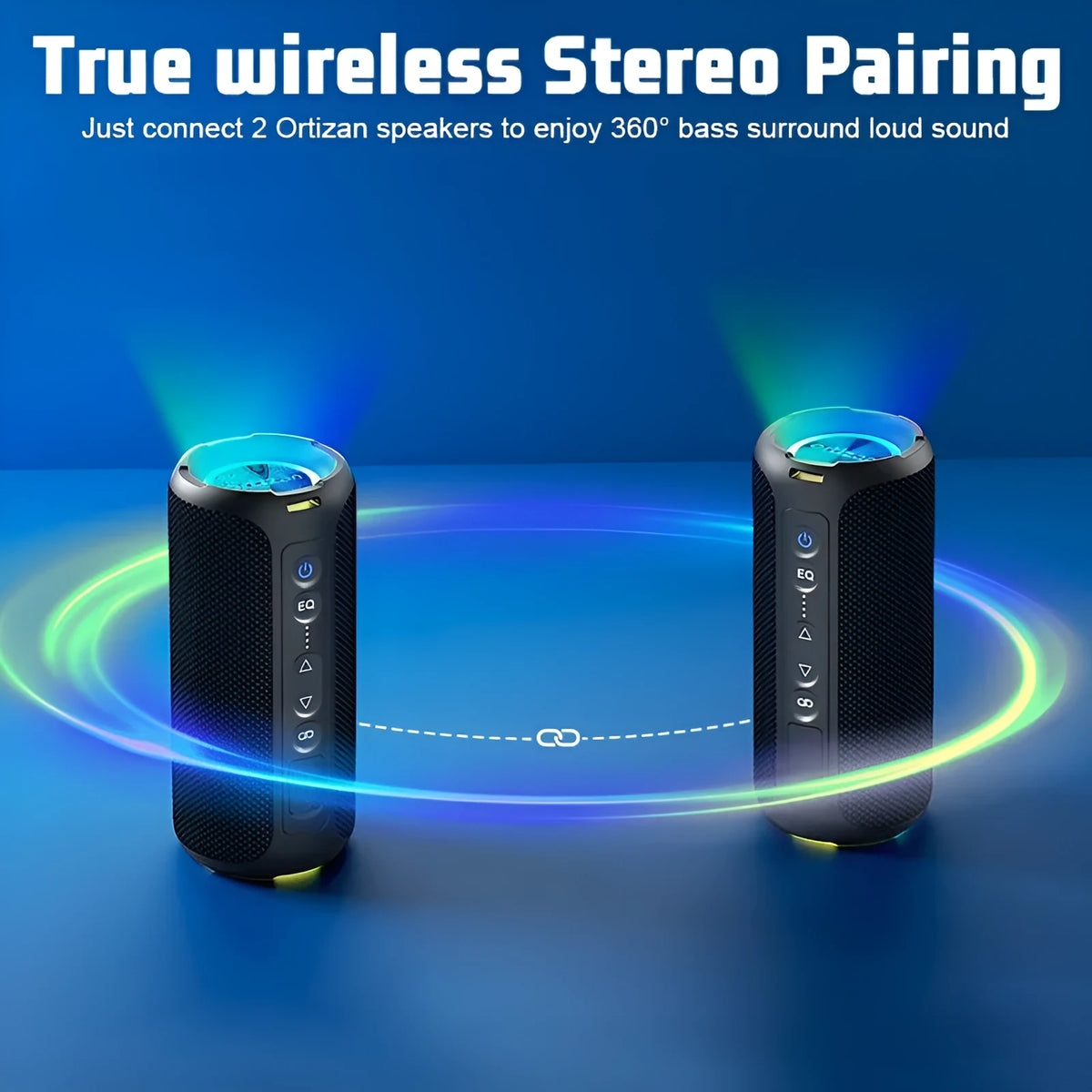 Black and blue 40W wireless Bluetooth fabric speaker with luminous lighting effects