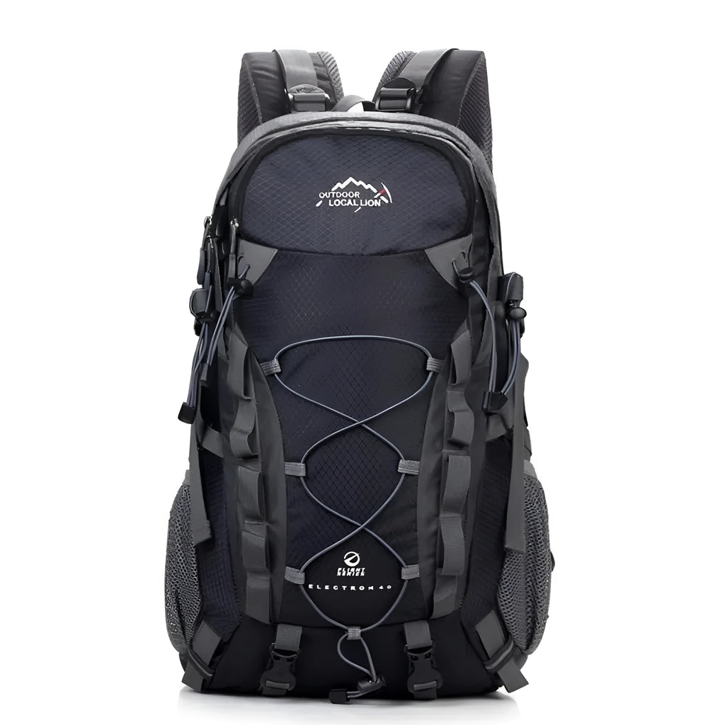 Green polyester sports backpack with main compartment shown open, suitable for outdoor activities.