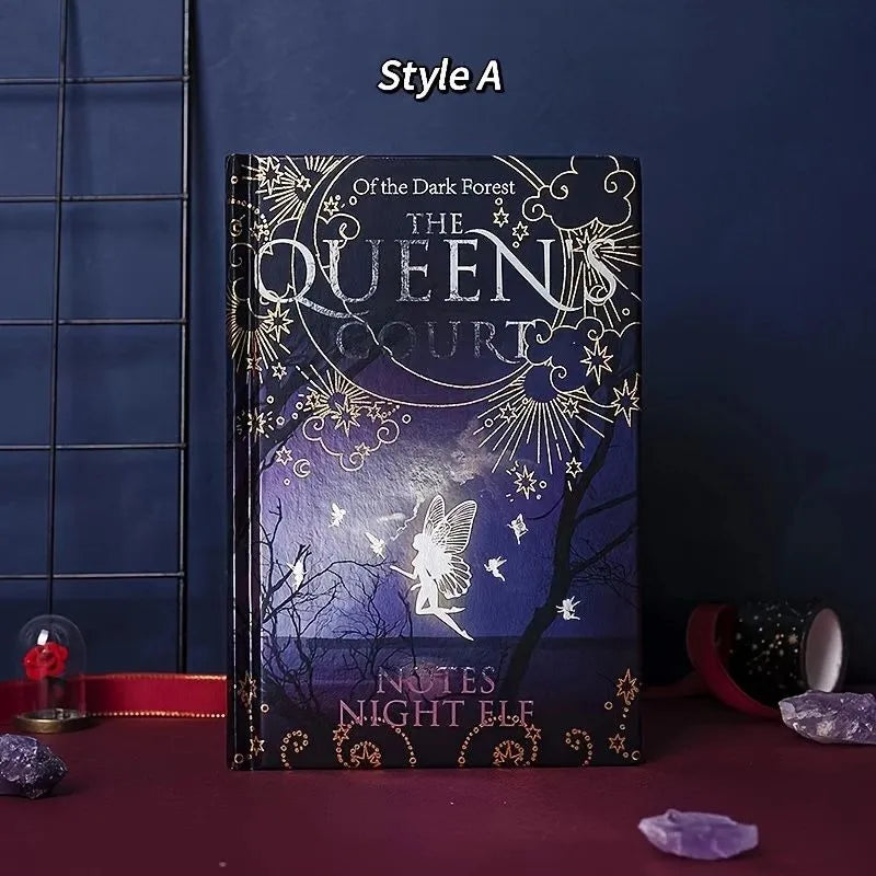 A5 luminous fluorescent hardcover notebook with retro night elves design and illustrated pages