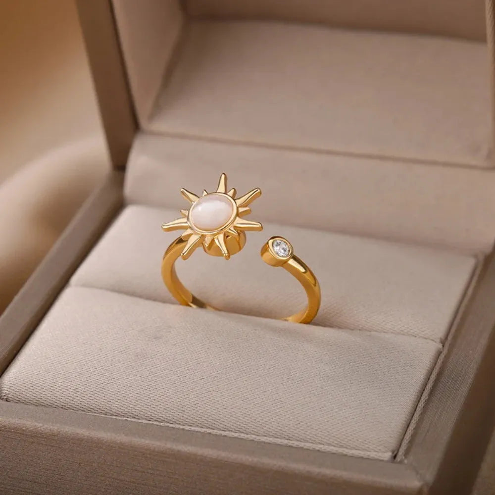 Geometric copper decompression ring with adjustable opening in gold electroplated finish