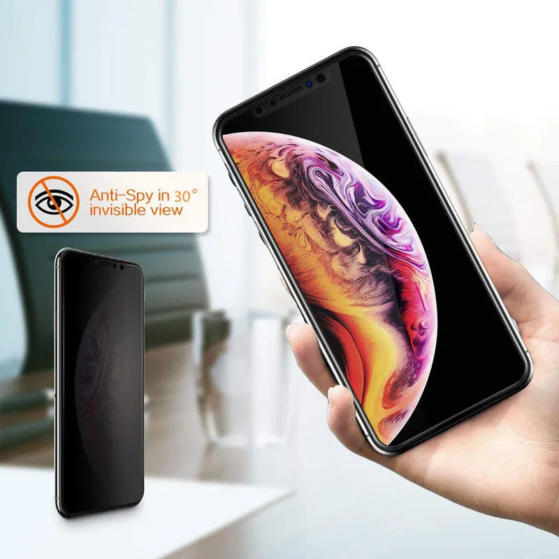 Black anti-peeping tempered glass screen protector for iPhone with privacy protection feature