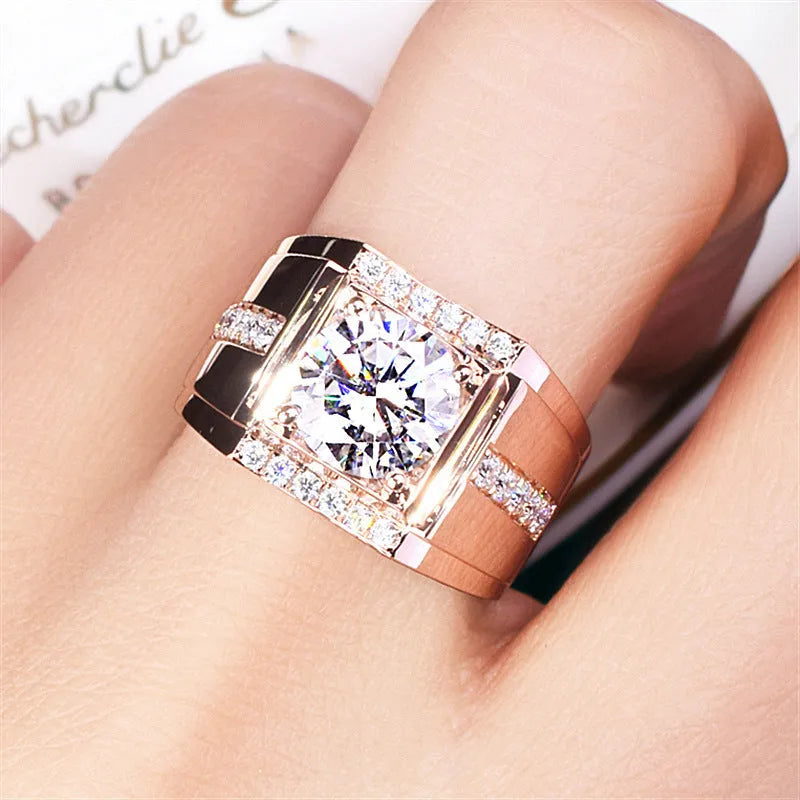 Men's adjustable imitation moissanite ring showing open mouth design and geometric diamond shape