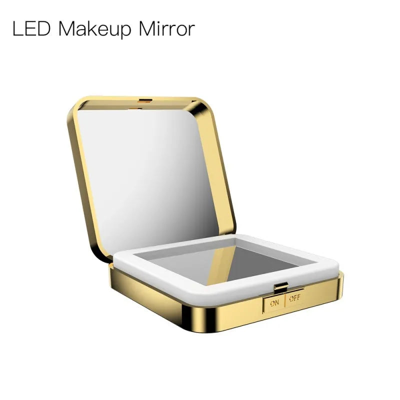 Black and white makeup mirror with 4x magnification and HD mirrors, featuring adjustable warm and cold lighting