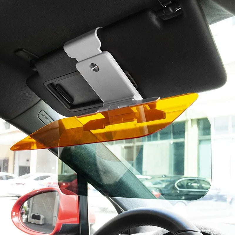 Universal car anti-glare sun visor with telescopic adjustment and spring mounting system