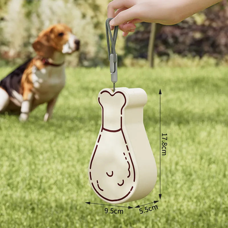 Orange and white portable pet water feeder with water bottle and treat container compartments