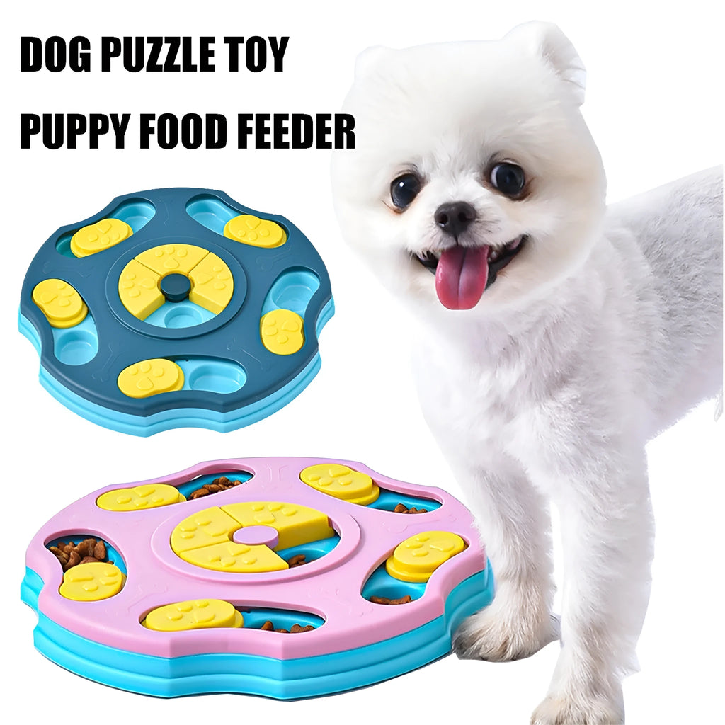 Blue dog puzzle toy feeder with interactive food searching games for aggressive chewers