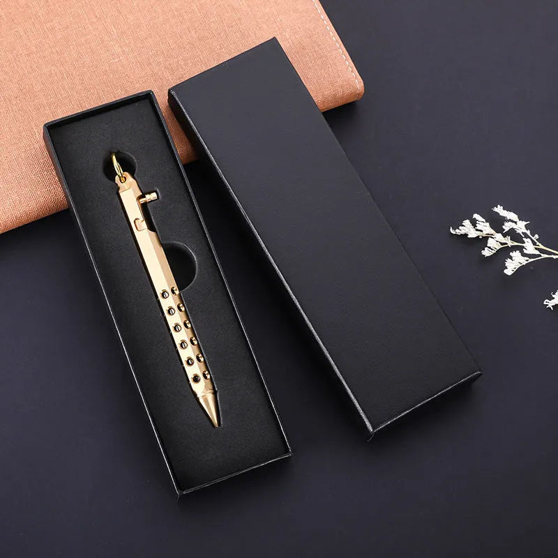 Brass hexagonal bolt roller pen with 6-angle machine pattern and 0.5mm tip